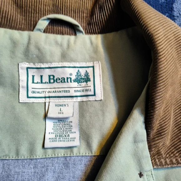 L.L.Bean Khaki Barn Coat with Brown Corduroy Accents - Picture 7 of 13